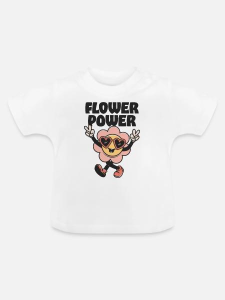Flower Power - Baby Bio-T-Shirt mit Rundhals - Weiß
