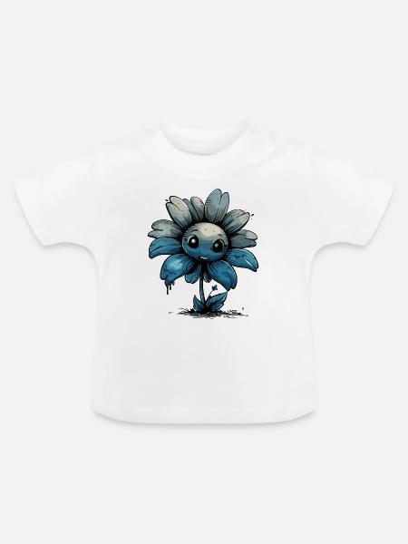 Eine dunkelblaue Comic Blume - Baby Bio-T-Shirt mit Rundhals - Weiß