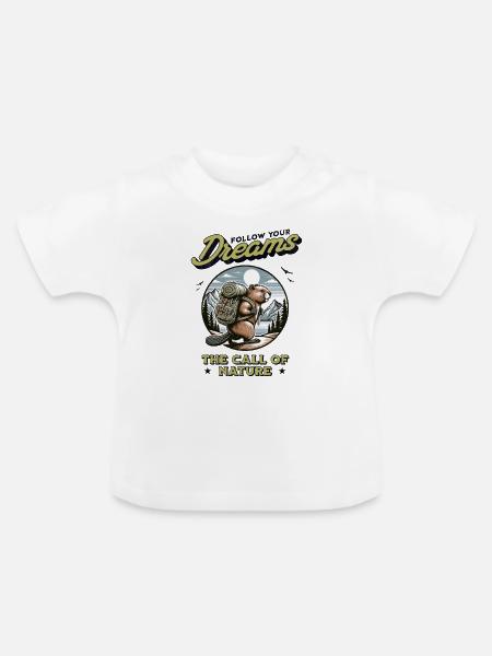 Biber - Follow Your Dreams - Natur Wildlife - Baby Bio-T-Shirt mit Rundhals - Weiß