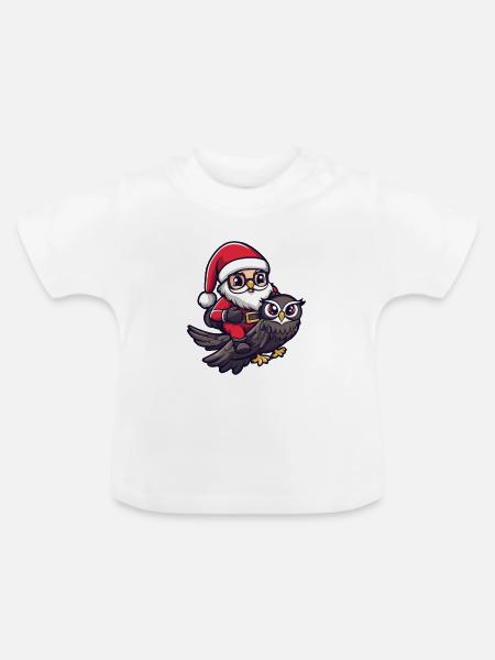 Eule Weihnachtsmann Cartoon - Baby Bio-T-Shirt mit Rundhals - Weiß