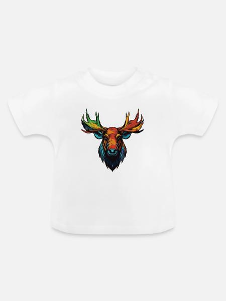 Elch Portrait - Baby Bio-T-Shirt mit Rundhals - Weiß