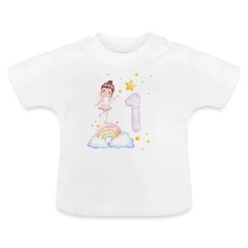 Fée Arc-en-ciel Anniversaire 1 an pour les filles - T-shirt bio col rond Bébé - blanc - Devant