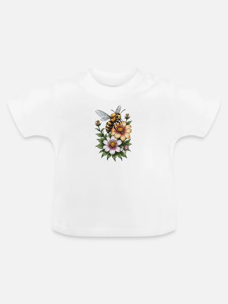 Honigbiene Blumige Harmonie - Baby Bio-T-Shirt mit Rundhals - Weiß