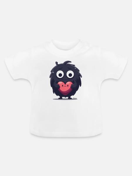Flauschiges Monster mit Herz - Baby Bio-T-Shirt mit Rundhals - Weiß