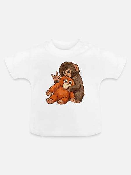 Monkey Punch Affe Süß Geschenk - Baby Bio-T-Shirt mit Rundhals - Weiß