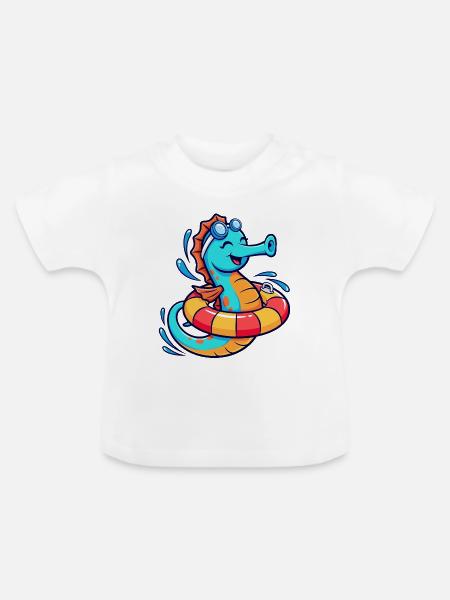 Lustiges Seepferd - Baby Bio-T-Shirt mit Rundhals - Weiß
