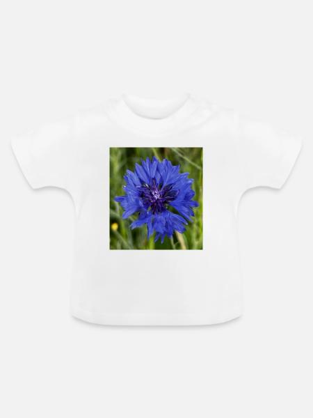 Blaue Kornblume Nahaufnahme - Baby Bio-T-Shirt mit Rundhals - Weiß