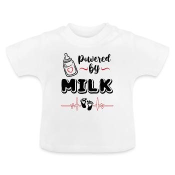 Powered by Milk Babysprüche Milch - Baby Bio-T-Shirt mit Rundhals - Weiß - Vorne