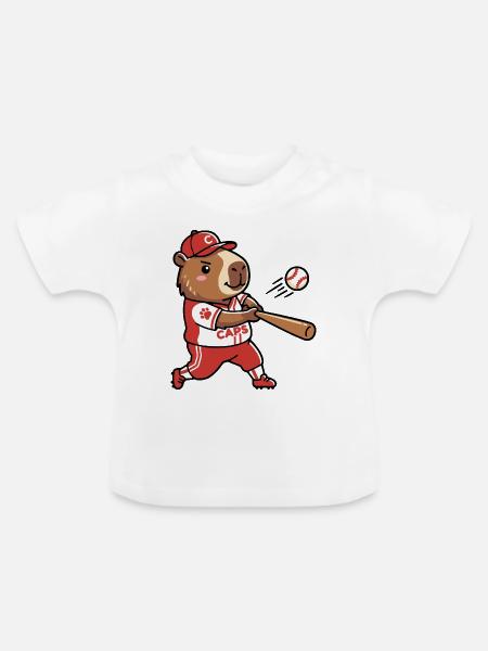 Niedliche Capybara-Baseballspieler-Sportästhetik - Baby Bio-T-Shirt mit Rundhals - Weiß