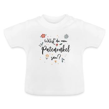 Willst du mein Patenonkel sein? Taufpate - Baby Bio-T-Shirt mit Rundhals - Weiß - Vorne