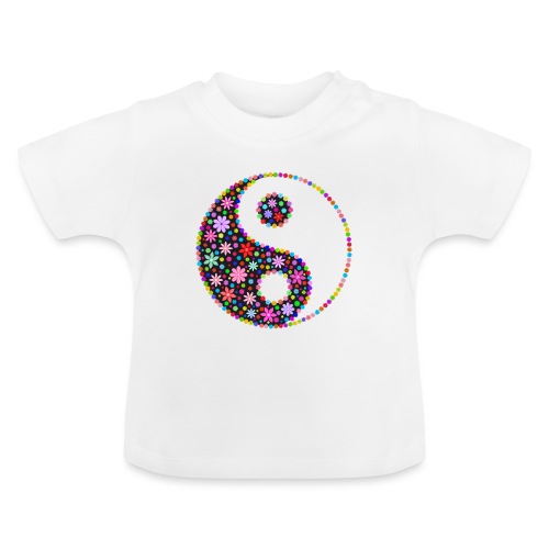 Yin und Yang weiss mit Blumen - Baby Bio-T-Shirt mit Rundhals