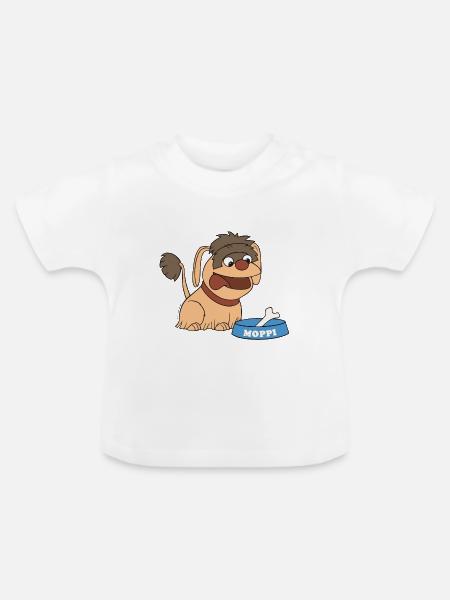 Moppi mit Hundenapf - Baby Bio-T-Shirt mit Rundhals - Weiß