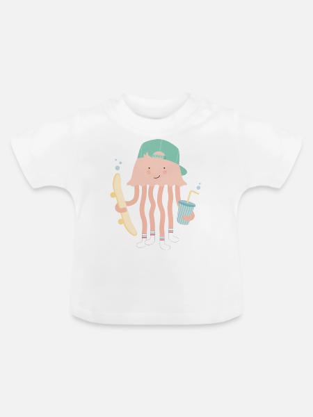 SKATER JELLYFISH - Baby Bio-T-Shirt mit Rundhals - Weiß