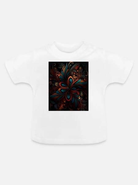Dark Fantasy Rosen Muster - Baby Bio-T-Shirt mit Rundhals - Weiß
