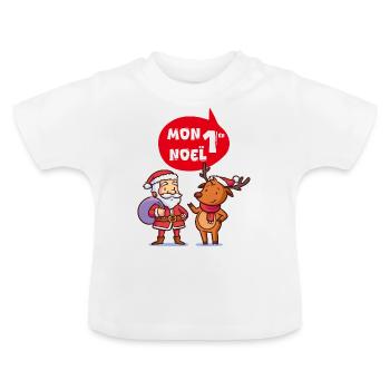 Mon 1 er Noël - cadeau bébé joyeux noel - T-shirt bio col rond Bébé - blanc - Devant