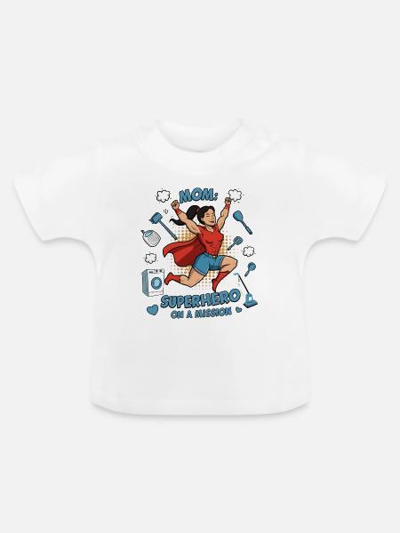 Mutter, Superheldin auf einer Mission ! - Baby Bio-T-Shirt mit Rundhals - Weiß