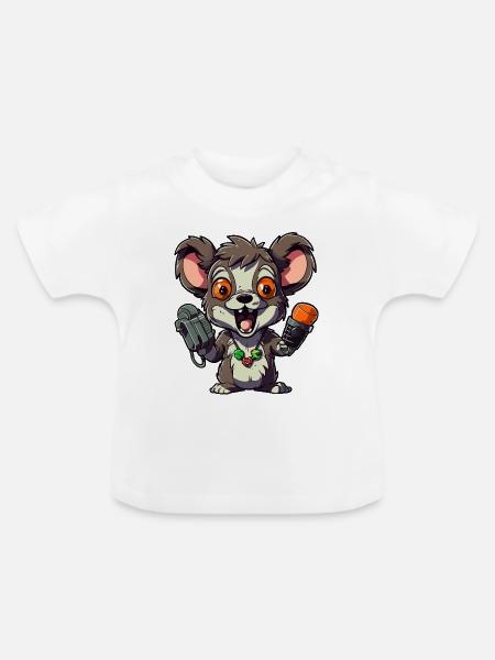 Chibi Ratten-Mikrofon-Combo - Baby Bio-T-Shirt mit Rundhals - Weiß