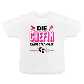 Die Chefin Mädchen trägt Strampler Babysprüche - Baby Bio-T-Shirt mit Rundhals - Weiß - Vorne