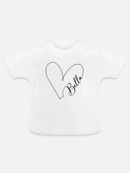 Bella Name Herzlinie - Baby Bio-T-Shirt mit Rundhals - Weiß