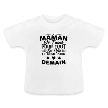 Maman je t'aime Mère Bébé Naissance Amour - T-shirt bio col rond Bébé - blanc - Devant