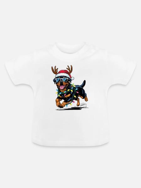 Weihnachts Rottweiler - Baby Bio-T-Shirt mit Rundhals - Weiß