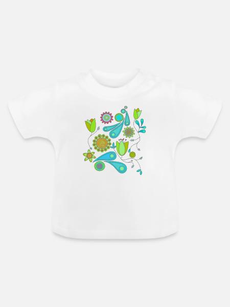 Blumenmuster - Baby Bio-T-Shirt mit Rundhals - Weiß