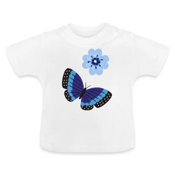 Papillon bleu avec une fleur bleue - T-shirt bio col rond Bébé - blanc - Devant