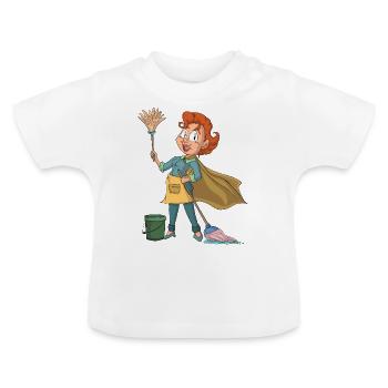 Putzfrau Superheldin - Baby Bio-T-Shirt mit Rundhals - Weiß - Vorne