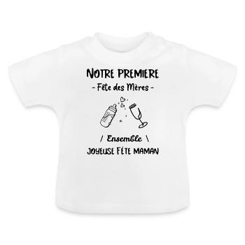 Pemière Fête des Mères Ensemble Joyeuse Fête Maman - T-shirt bio col rond Bébé - blanc - Devant
