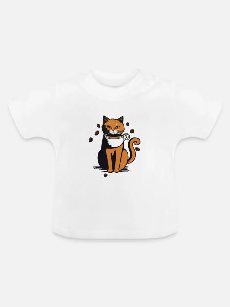 Katze Kaffee - Baby Bio-T-Shirt mit Rundhals - Weiß