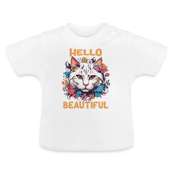 Cat Beautiful Stylish Women Colorful Art Art - Baby Organic T-Shirt with Round Neck - white - Front