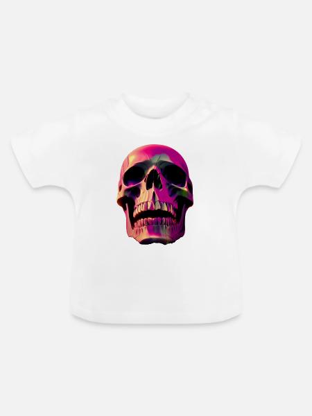 Totenschädel in pink - Baby Bio-T-Shirt mit Rundhals - Weiß