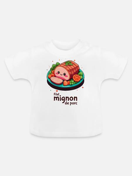 Schweinefilet - Dunkler Text - Baby Bio-T-Shirt mit Rundhals - Weiß