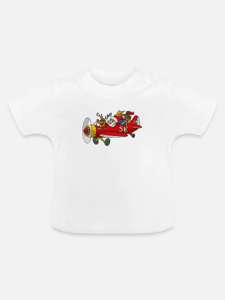 Santa im Flieger - Baby Bio-T-Shirt mit Rundhals - Weiß
