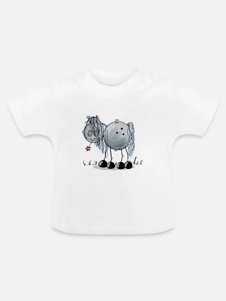 Pferd mit Blume - Baby Bio-T-Shirt mit Rundhals - Weiß