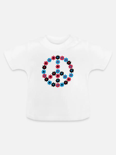 Blumen Friedenszeichen - Baby Bio-T-Shirt mit Rundhals - Weiß
