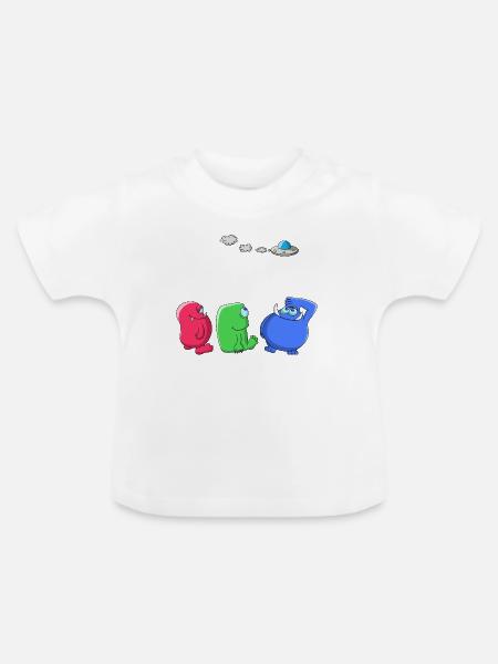 Alien - kleine grüne Männchen - Baby Bio-T-Shirt mit Rundhals - Weiß