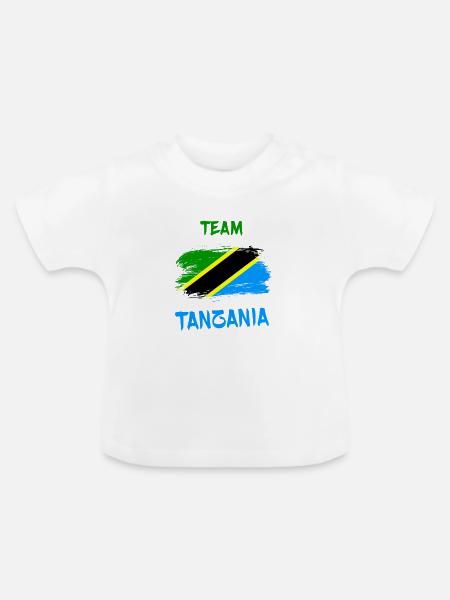 Team Tansania Flaggen Design - Baby Bio-T-Shirt mit Rundhals - Weiß
