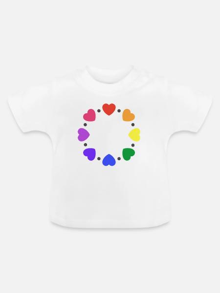 Regenbogen Herzen - Baby Bio-T-Shirt mit Rundhals - Weiß