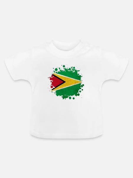 Guyana Flagge Klecks - Baby Bio-T-Shirt mit Rundhals - Weiß