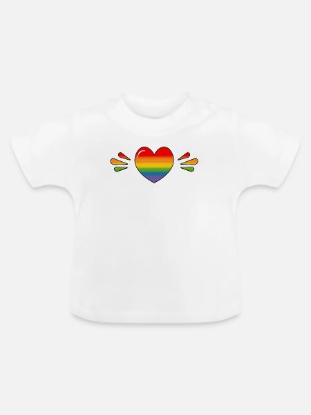 Rainbow Sparkling heart - Baby Bio-T-Shirt mit Rundhals - Weiß