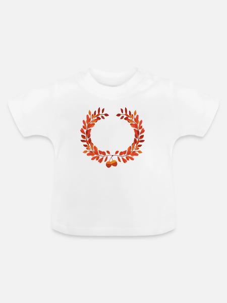 Herbstlaub Kranz mit Eicheln - Baby Bio-T-Shirt mit Rundhals - Weiß