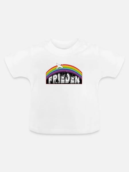 RAINBOW Regenbogen FRIEDEN - Baby Bio-T-Shirt mit Rundhals - Weiß