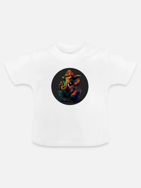 Ganesha Neon | Indischer Gott - Baby Bio-T-Shirt mit Rundhals - Weiß