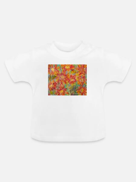 Lebendige Blumenwiese im Impressionstil - Baby Bio-T-Shirt mit Rundhals - Weiß