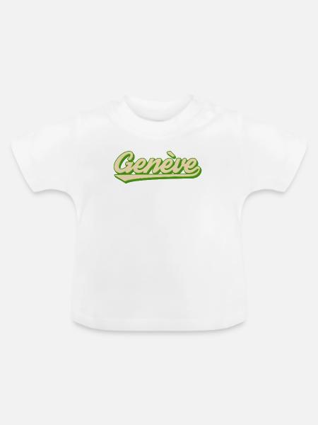 Genève Retro Script Limette - Baby Bio-T-Shirt mit Rundhals - Weiß