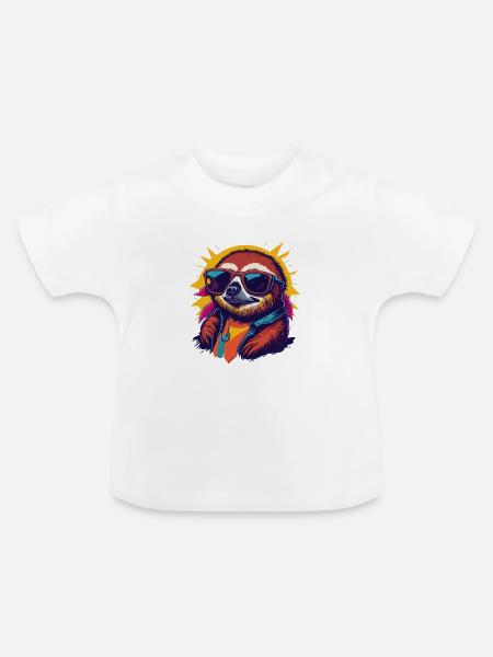 Retro-Faultier - Baby Bio-T-Shirt mit Rundhals - Weiß