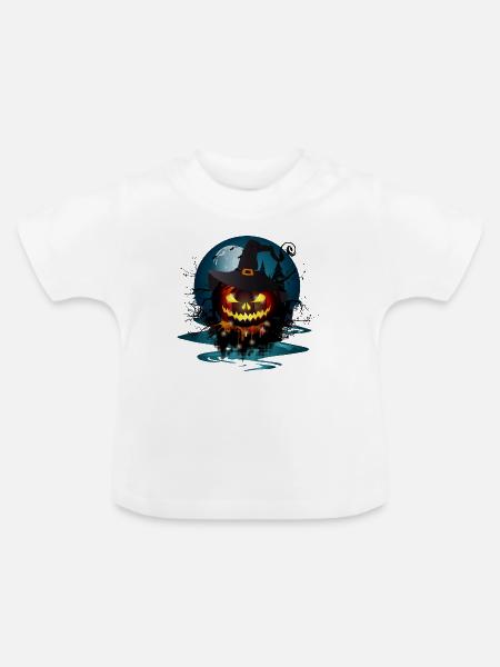 Kürbis mit Hexenhut - Baby Bio-T-Shirt mit Rundhals - Weiß