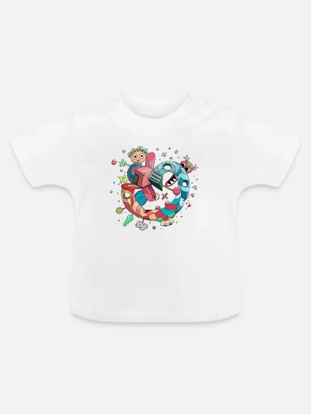 Bunte positive Fantasiewelt – Süßes Doodle-Pop-Art - Baby Bio-T-Shirt mit Rundhals - Weiß