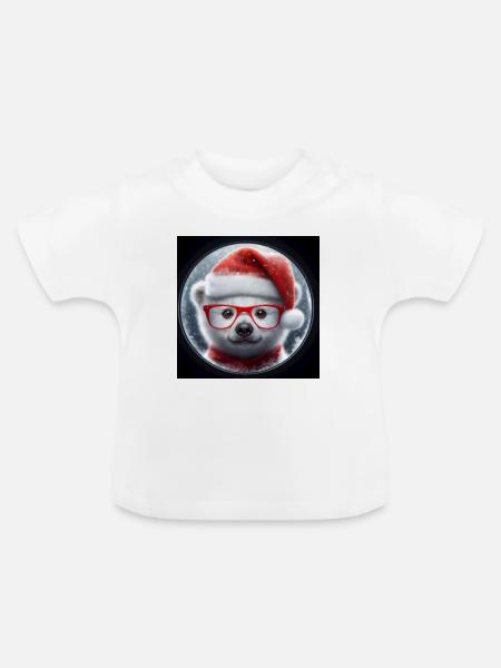Eisbär Baby als Weihnachtsmann - Baby Bio-T-Shirt mit Rundhals - Weiß